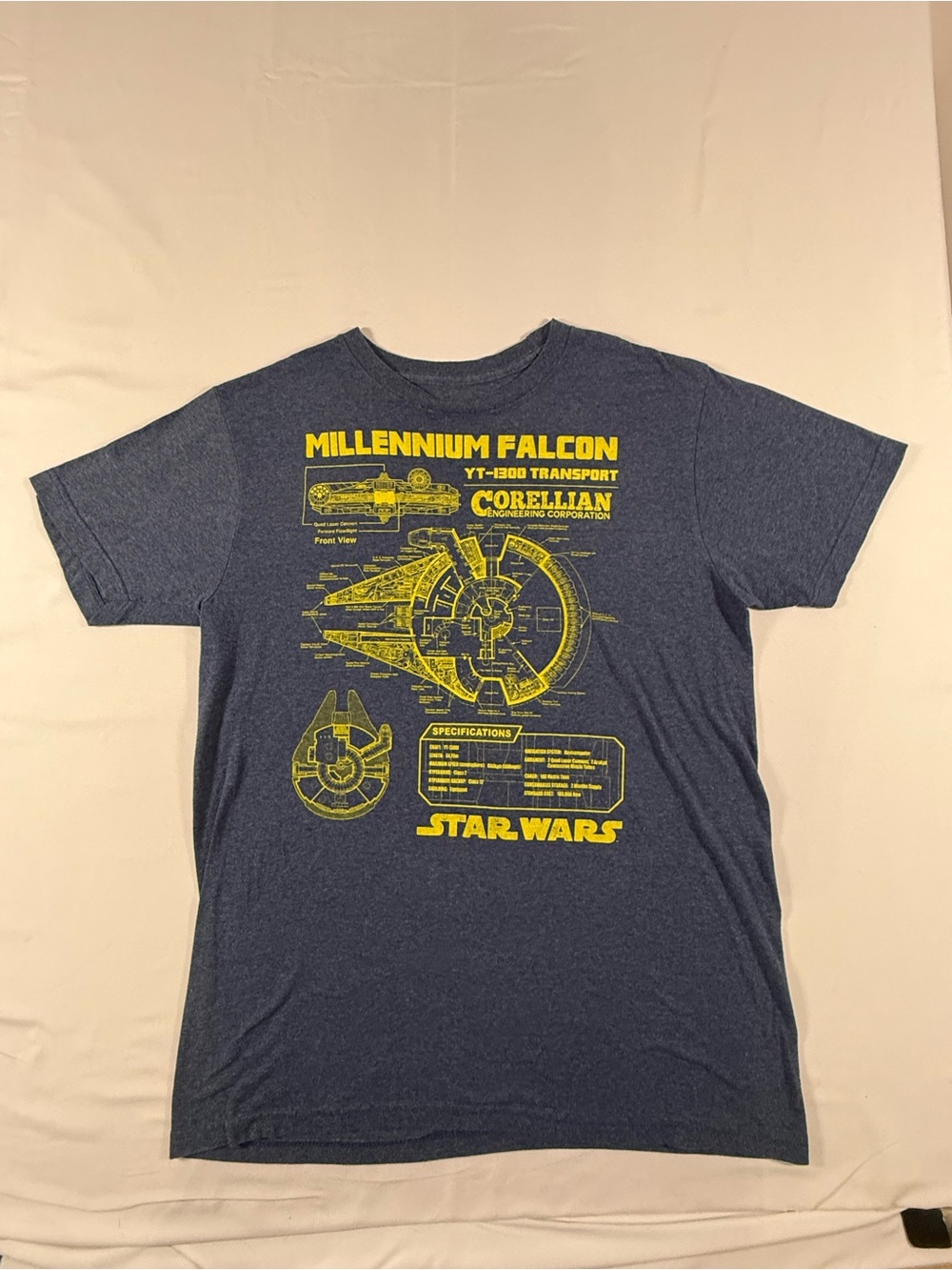 Star Wars Navy T‑Shirt with Yellow Millennium Falcon Schematic